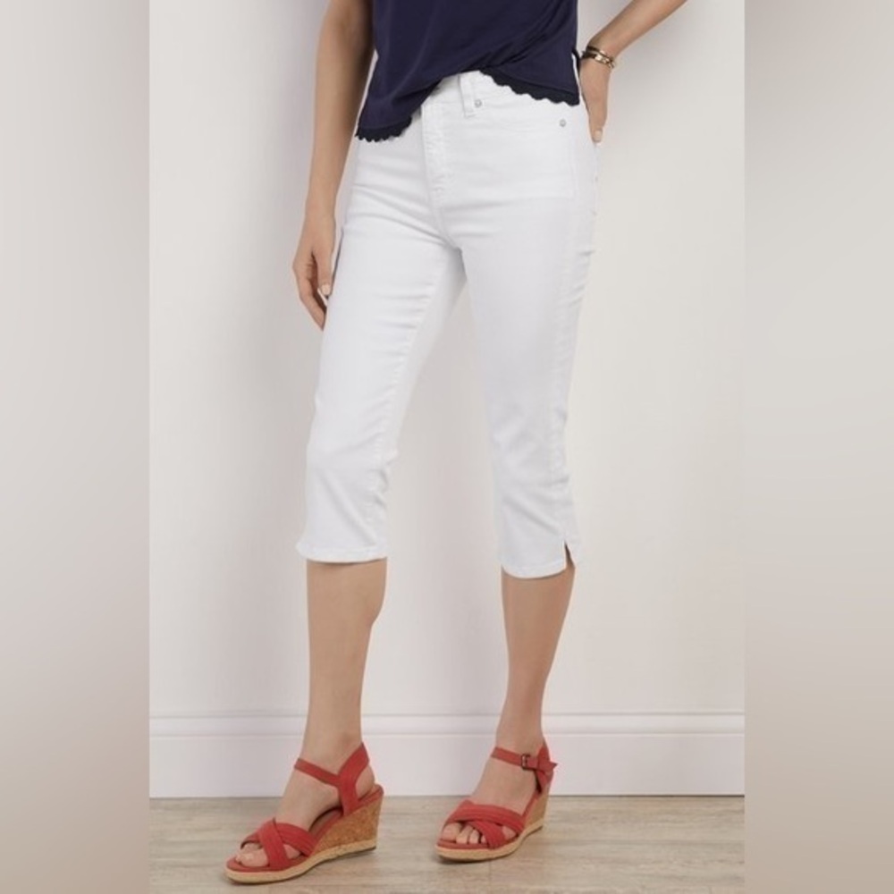 Soft Surroundings The Ultimate Skinny Pedal Pusher white denim High Rise 20W NWT